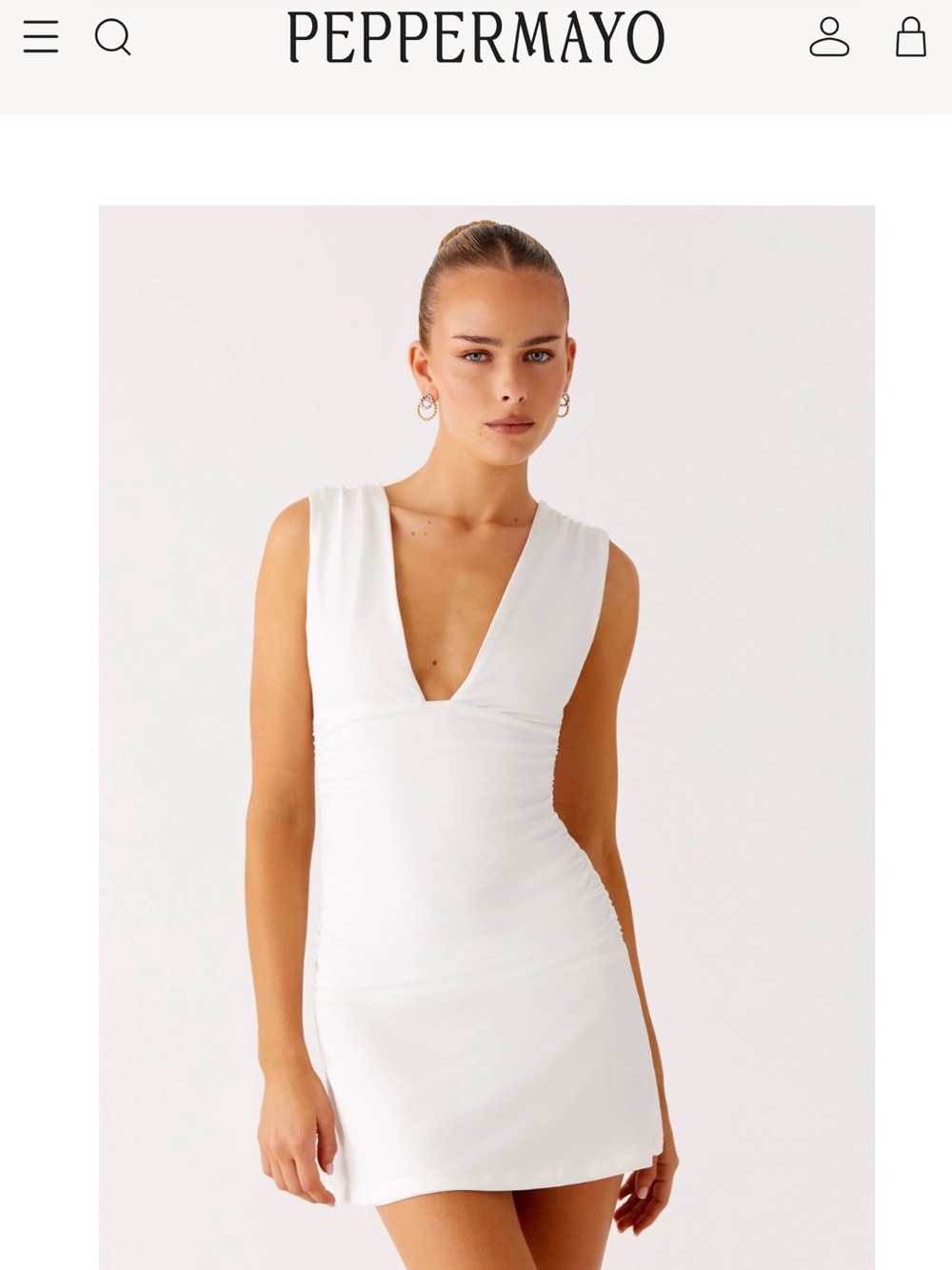 Peppermayo White Sleeveless Ruched Bodycon Mini Dress - Picture 3 of 7